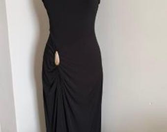 One of a Kind Black Maxi Dress Draped Gothic Dress Metal Ring Detail Halloween Dress Christmas Party Dress New Years Eve Outfit