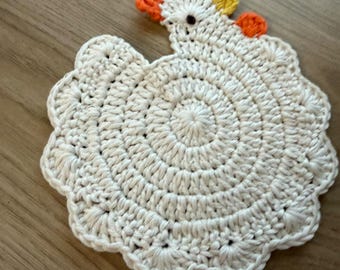 Chicken Coaster Crochet Pattern PDF Hen Crochet Pattern Farmhouse Kitchen Decor Easy Crochet Coaster Digital Download
