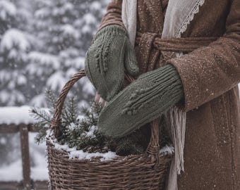 Evergreen Mittens Knitting Pattern PDF Cable Knit Mittens Pattern Winter Gloves Knit Pattern Bobble Mittens Instant Download