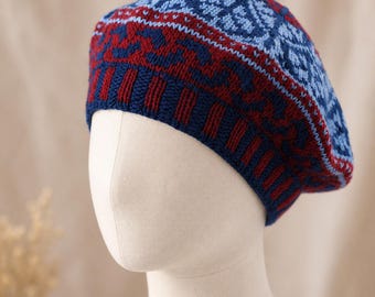 Fair Isle Beret Knitting Pattern PDF Nordic Knit Hat Pattern Colorwork Beret Winter Beanie Digital Download