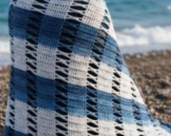 Harbor Lines Crochet Shawl Pattern PDF Easy Striped Wrap Scarf Instant Download
