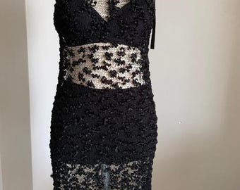 Custom Black Lace Dress Halloween Party Dress Christmas Party Outfit New Years Eve Dress Gothic Sheer Dress Made to Measure