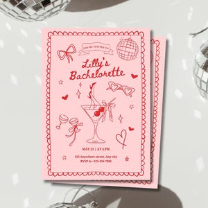 Bachelorette Cocktail Disco Invitation, Printed Set, Minimal Bachelorette Invites, Bride Accessories, Custom Invitations
