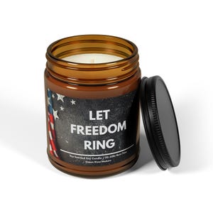 Candle, Patriotic, 4th of July Decor, Let Freedom Ring Candle, Large Amber Jar, Hand Poured, Scented Candle, Independence Day Gift, American