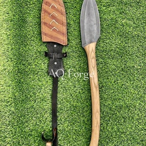 Custom Handmade Carbon Steel Full Tang Hunting Spear With Leather Sheath