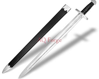 Espada vikinga de 91 cm de largo con vaina, espada medieval de doble filo de acero al carbono hecha a mano.