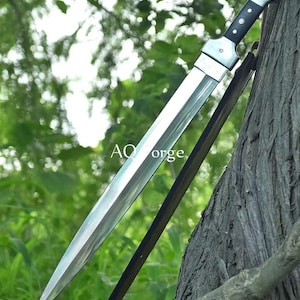 27 Inch Long Double Edge Full Tang Hunting Sword With Leather Sheath