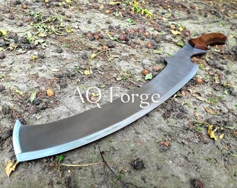 Khopesh egipcio antiguo de 66 cm de largo, hecho a mano, de acero al carbono, con espiga completa y funda de cuero.