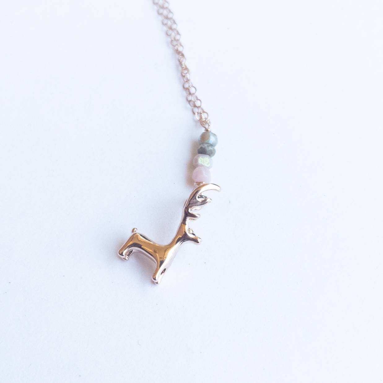 Mystic Pink Opal Deer Rose Gold Necklace-AB Pink Opal | Etsy