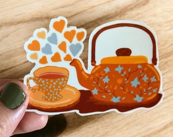 Floral Teapot Sticker: Heartwarming Tea Lover's Vinyl Decal
