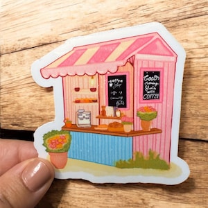 Coffee Shop Sticker, Cute Pink Café Vinyl Sticker for Journaling, Scrapbboking, Water bottles, Laptop Décor, Small Business Gift