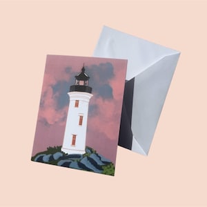 Lighthouse Greeting Card: Coastal Nautical Art, Blank Inside