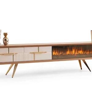 Handmade Wooden TV Stand with Electric Fireplace | Rustic Media Console | Modern Entertainment Center