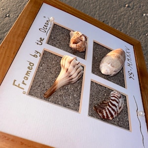 Framed by the Ocean – Seashell Shadow Box | Handmade Beach Art | Nautical Decor | Personalized Coastal Gift