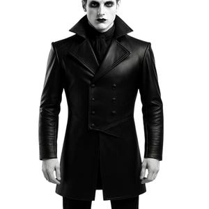 Real Leather Gothic Long Coat for Men Vampire Victorian Trench Jacket Steampunk Double Breasted Tailcoat Cosplay Outfit