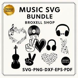 Music SVG Bundle: Notes, Instruments, Quotes (Cricut & Silhouette Ready, Instant Download)