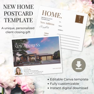 Verkauf Abschluss Geschenk Postkarte Vorlage Canva | 13x11cm | Sofortdownload | Anpassbare Realtor Dankes-Karte | Kunden Geschenkidee