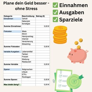 デジタル予算プランナー Excel – 収入と支出の概要 – 財務計画テンプレート