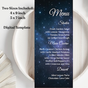 Menu Template | Galaxy Wedding Menu Card | Celestial Menu | Editable in Canva | Instant Download | Elegant Wedding | Star Themed Wedding