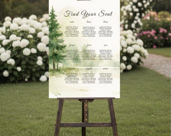 Forest Nature Elegant Digital Seating Chart Template | Mountain Trees Wedding | Editable with Free Canva | Instant Download | Multiple sizes