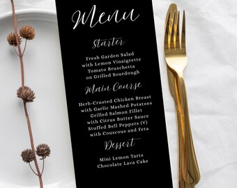 Monochrome Digital Menu Template | Black Wedding Menu Card | Classic Menu | Editable in Free Canva | 5x7 and 4x9 inch | Instant Download