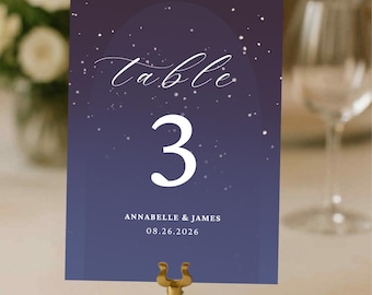 Celestial Table Number Template | Galaxy Table Number | Instant Download | Fully Editable in Free Canva | Stars Wedding Table Number