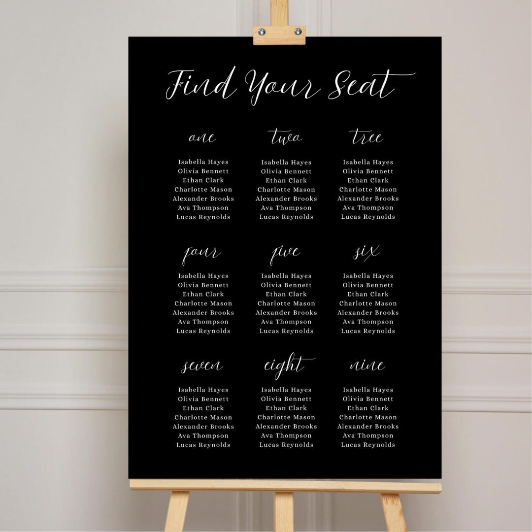 Monochrome Digital Seating Chart Template | Black Minimalistic Wedding ...