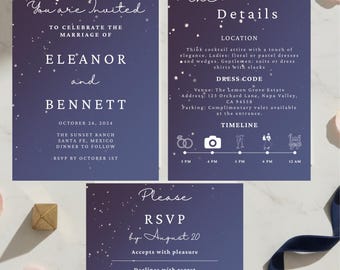 Galaxy Digital Wedding Invitation Suite | Invitation | RSVP | Details Card | Celestial Invitation Set | Star Themed | Instant Download