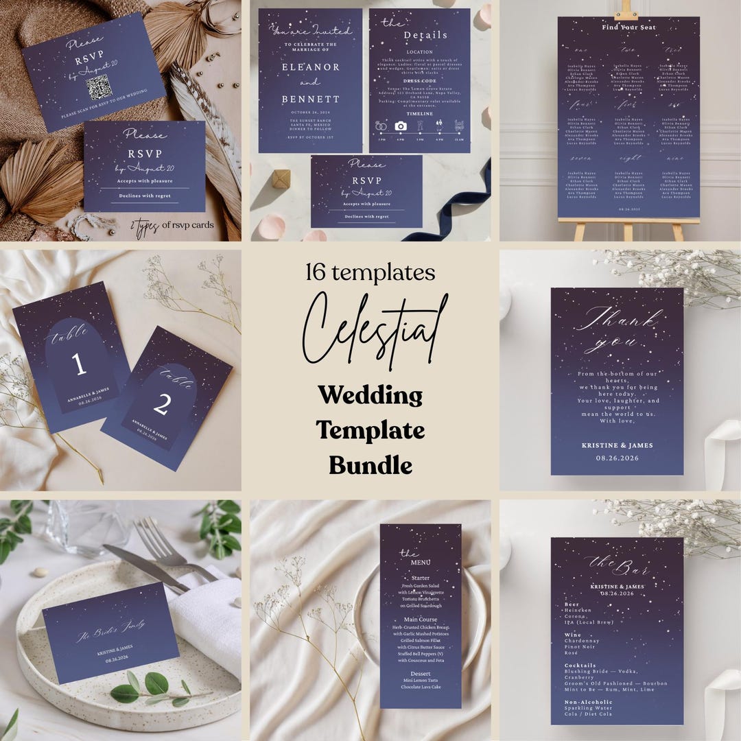 Galaxy Digital Wedding Template Bundle Celestial Wedding Template Kit