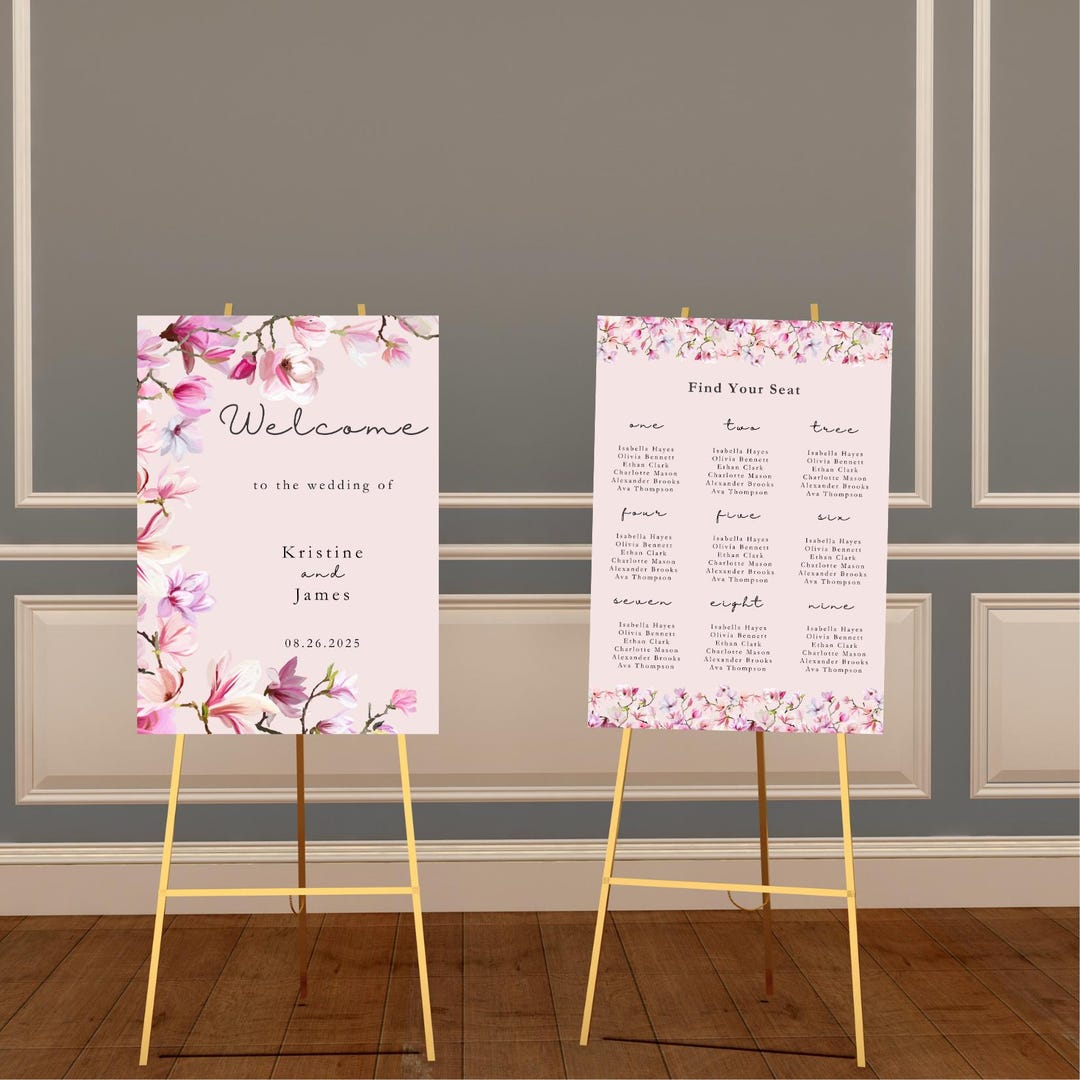 Welcome Riz Seating Chart & Welcome Sign Bundle | Elegant Floral Wedding Canva ...