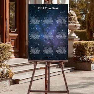 Celestial Digital Seating Sign Template | Galaxy Space Themed Wedding Seating Chart Template | Editable with Free Canva | Instant Download