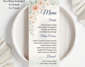 Blush Pink Digital Wedding Menu Template: Classic Wedding Menu | Digital Elegant Menu Template | Fully Editable in Canva | Digital Download