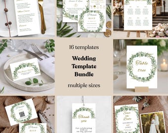 Zestaw szablonów ślubnych Greenery Digital Wedding | Zestaw szablonów ślubnych z eukaliptusem i szałwią | Darmowy zestaw Canva do edycji ślubów | Szablony ślubne