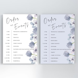 Wildflower Wedding Itinerary Template Set: Dusty Blue Floral Timeline (Digital Download)