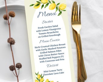 Wedding Menu Template | Digital Menu Card | Citric Menu Card | Lemon Wedding Menu | Editable in Canva | Instant Download | Boho Wedding