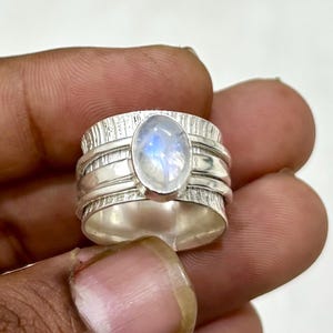 Handmade Moonstone Sterling Silver Spinner Ring: Boho Fidget Jewelry