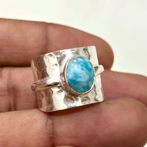 Larimar Ring, Designer Band Ring, 925 Sterling Silver Ring,Handmade Ring,Events Ring,Women Ring, Oval Stone Ring, Beautiful Gift Ring