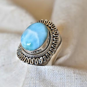 Beautiful Larimar Ring, 925 Sterling Silver Ring, Handmade Ring, Band Ring, Boho Ring,Women Jewelry, Gift For Her,Unique Ring, Gift For Love