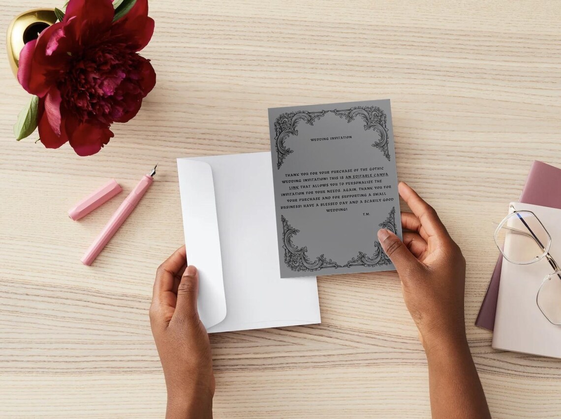 Gothic Wedding Invitation Digital Canva Template Etsy