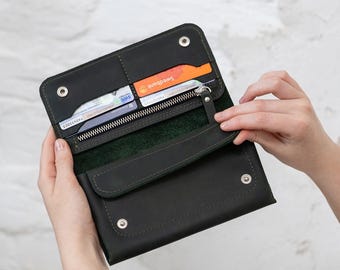 Custom Engraved Leather Wallet, Handmade Slim Wallet with Initials, Gift for Anniversary, Personalized Ladies Wallet, Engraved Coin Wallet