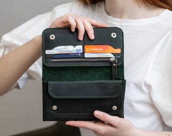 Large leather wallets for women, Engraved leather wallet, Personalized clutch wallet, Womens long wallet, Handmade long wallet for ladies