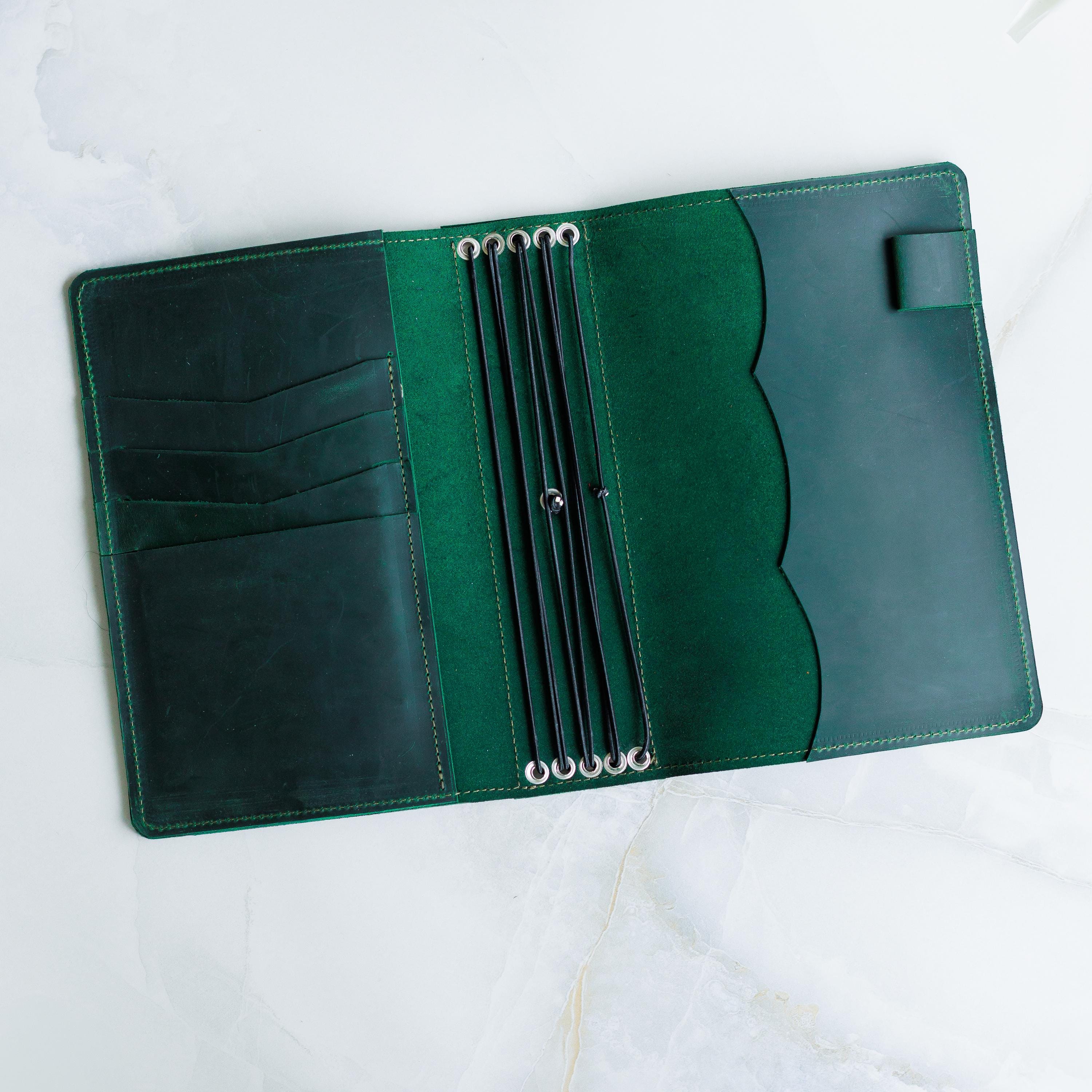 Refillable leather notebook cover, Leather notebook case, A5 leather journal cover, Journal cover with pen holder, Customized notebook cover
