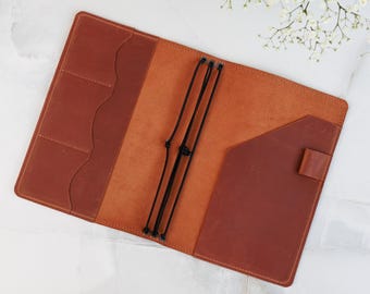 Leather notebook cover handmade, Personalized journal cover, Custom refillable journal, Engraved notebook cover, Journal cover with pockets