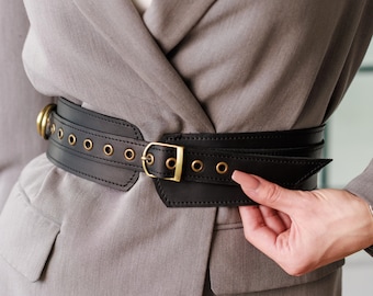 Leather corset belt for women, Wide waist belt women, Leather belt for dresses, Handmade leather belt women, Leather cincher belt
