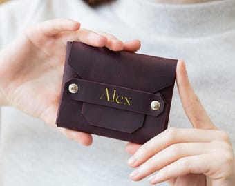 Womens leather small wallet, Personalized small wallet, Leather wallet with name, Customized womens wallet, Engraved card holder wallet