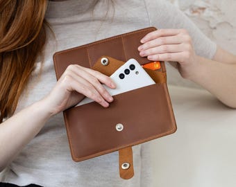 Leather long wallet for women, Personalized womens wallet, Long wallet with initials, Slim long wallet, Long bifold wallet, Handmade wallet