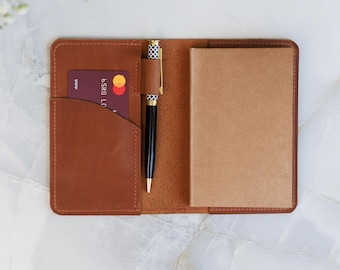 Custom leather notebook cover, Notebook cover with pen holder, Travel notebook cover, Personalized journal cover, A6 journal cover leather