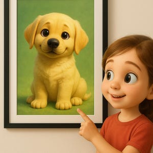 Cute Labrador Puppy Wall Art | Cartoon Style Dog Poster