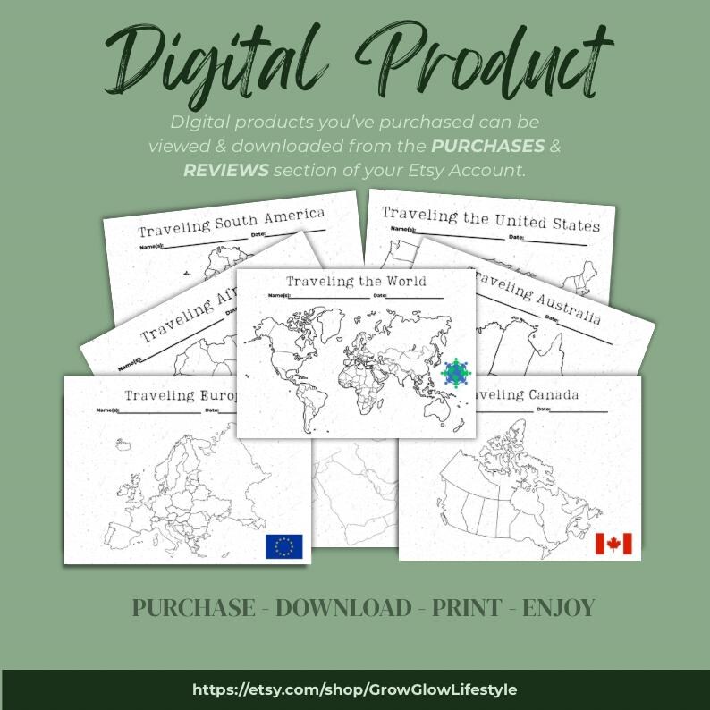 Printable Travel Maps: Color-in World Adventure Tracker (PDF Download ...
