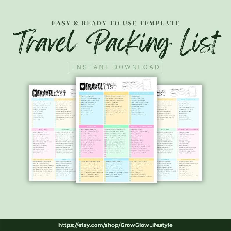 Printable Travel Packing List: Vacation Checklist, Budget & Log (PDF ...